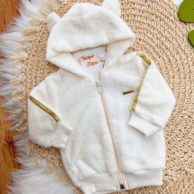 Conj. Jaqueta com Listras Douradas e Calça de Pelinho - Off White